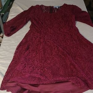 Chic Long Sleeve Lace Dress in Rich Burgundy